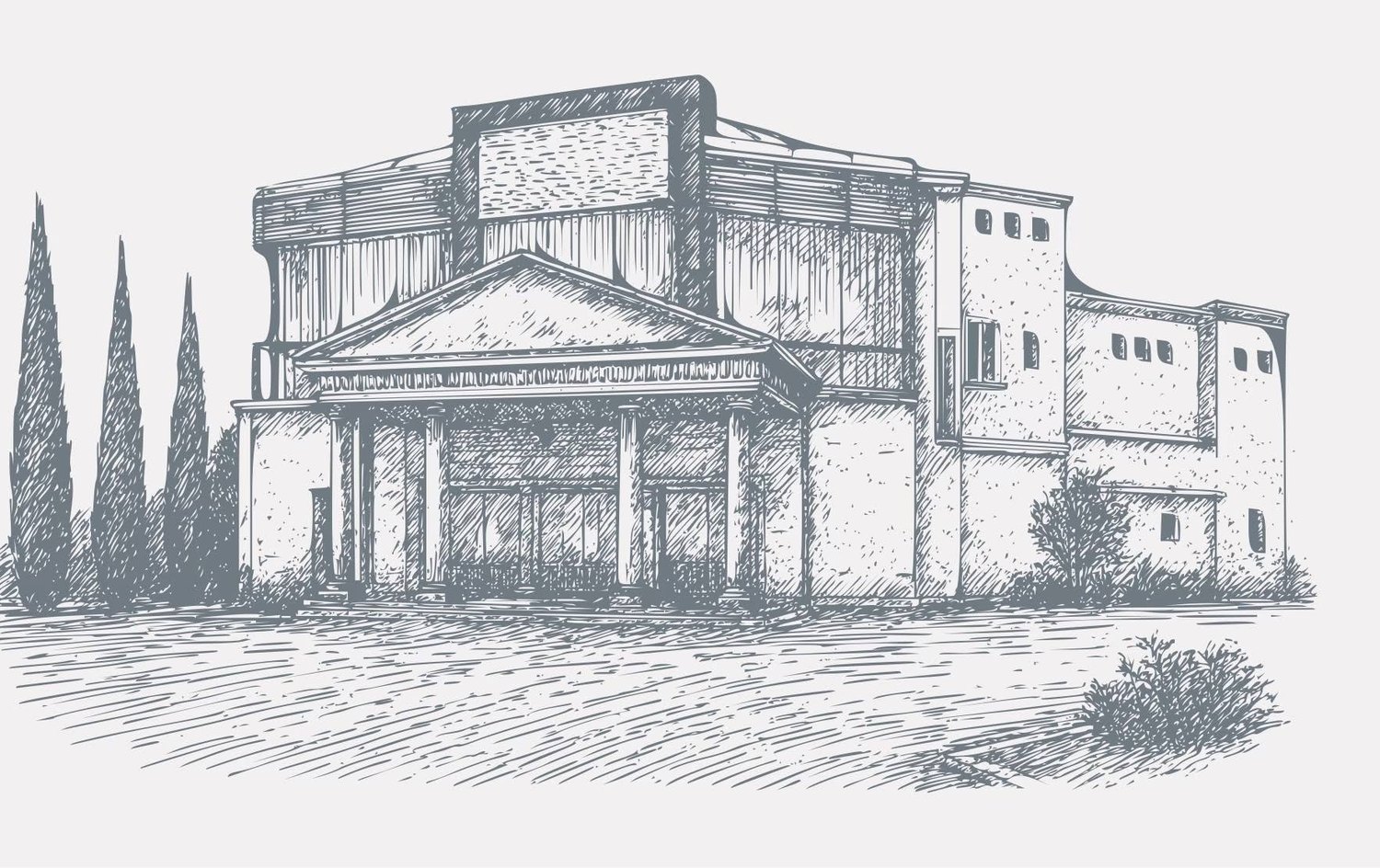Dibujo arquitectónico de la fachada de Vista Azul Eventos